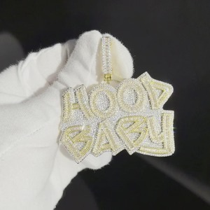 Colgante de Diamantes Hoop Baby, Oro de 18K, Corte Baguette, Engaste en Canal, Joyería de Estilo Hiphop para Hombre - Product Image 4