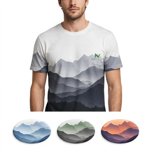 เสื้อยืดพิมพ์ลายภูเขาสีขาวเทาไล่เฉดแบบเต็มตัวสำหรับผู้ชาย ลายศิลปะธรรมชาติ ผ้าคอตตอนเจอร์ซีย์ เหมาะสำหรับกิจกรรมกลางแจ้ง รับผลิตตามสั่ง (OEM) ขายส่ง - Product Image 5