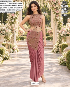 Dusty Pink Pre-Stitched <b>Saree</b> With Beadwork Net Blouse Elegant Wedding Wear <b>For</b> <b>Women</b> - Product Image 1