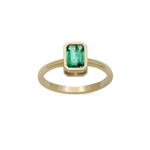 Anillo Solitario de Oro Amarillo Sólido de 14K con Esmeralda Verde Natural Tallada en Esmeralda y Engaste de Bisel, Joyería Fina, Memoria Jewels, Venta al por Mayor - Product Image 1