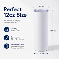 Gobelet droit en acier inoxydable de 12 oz pour sublimation, avec couvercle, personnalisable avec logo, vente en gros