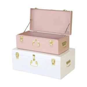 Ensemble de 2 coffres en métal finition menthe et gris avec élégante quincaillerie or rose pour un rangement et une décoration élégants et fonctionnels à la maison - Product Image 5