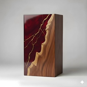 Luxury Maroon & Gold Resin Cremation Urn Modern Wood Memorial Keepsake Luxury Maroon & Gold Resin Cremation Urn - Product Image 5