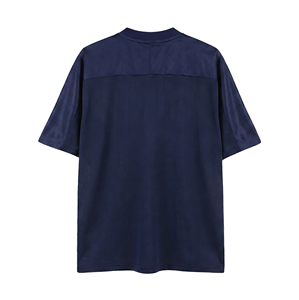 Camiseta de manga corta con cuello en V para hombre, azul marino sólido, transpirable, de poliéster tejido, estilo casual, jersey de fútbol de malla oversize con cuello en V - Product Image 2