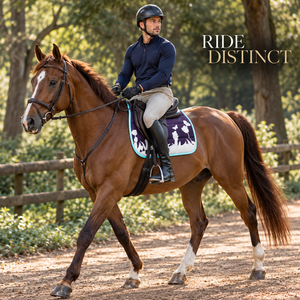 Tapis de selle pour cheval botanique violet avec imprimé floral blanc et bordure aqua |   Tapis d'équitation profilé avec sangle de fixation sécurisée - Product Image 3