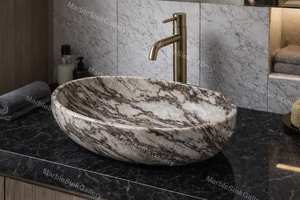Lavabo de Baño de Lujo Moderno de Mármol Calacatta Viola, Diseño Irregular/Ovalado, con Desagüe, para Uso en Hoteles y Almacenes - Product Image 2