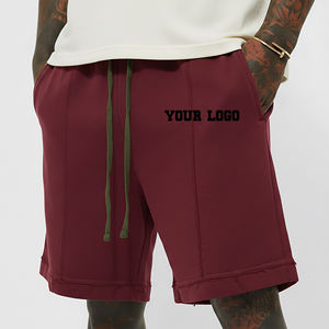 Shorts pour hommes en coton 100% à coupe ample, sur mesure, avec coutures inversées, cordon de serrage long et logo imprimé personnalisé - Product Image 1