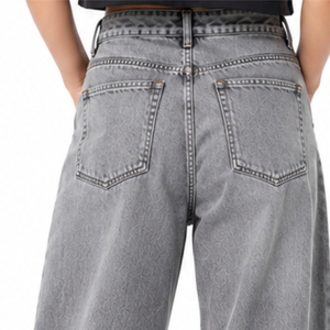 <b>Women</b> Oversized Fit Denim <b>Baggy</b> Pants Loose Fit Full Length Casual Style Embroidered Letter Logo Custom Design <b>Baggy</b> Pant - Product Image 5
