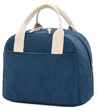 Sac à déjeuner isotherme bleu ciel pour femme, élégant sac fourre-tout en velours côtelé avec doublure en aluminium, glacière réutilisable grande capacité pour le travail - Product Image 3