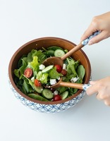 Bol rond en bois de grande taille, de haute qualité, avec autocollant émaillé imprimé, pour servir, mélanger, salade, soupe, fait main, personnalisé.