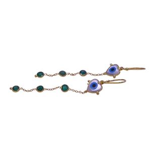 Pendientes Colgantes en Forma de Corazón, Chapados en Oro, con Esmeralda en Engaste Biselado, Estilo Bohemia, Joyería para Mujer - Product Image 3