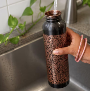 Ensemble de gourdes en cuivre pur forgé à la main de qualité supérieure pour la santé et l'hydratation, motif floral noir en spirale - Product Image 3