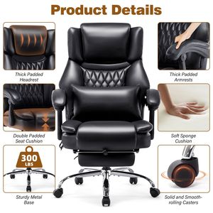 Silla de Oficina Ejecutiva con Respaldo Alto, Funciones de Masaje y Reclinación, Cojín Lumbar Ajustable, Silla de Escritorio para el Hogar, Silla para Computadora con Reposapiés - Product Image 5