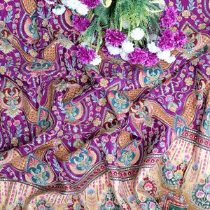 Tela de crepé tejida floral morado real con bordado, 54 pulgadas, ligera, con borde Daman, pieza cortada para Kurti, Túnica, Anarkali, Vestido, Lehenga - Product Image 6