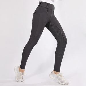 Pantalones de equitación de cintura alta para mujer, largos, lisos, transpirables, con bolsillos, tipo leggings - Product Image 6