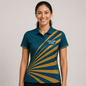เสื้อโปโลผู้หญิงสีเขียวอมฟ้าทองลายรัศมี แห้งเร็ว ระบายอากาศดี แขนสั้น ชุดยูนิฟอร์มทีมกอล์ฟ WPS-0855 - Product Image 1