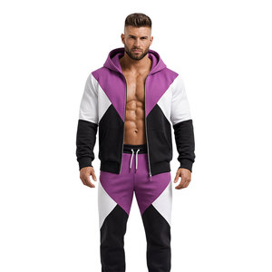 Ensemble de survêtement pour homme, couleur magenta et noir, sweat à capuche zippé et pantalon de jogging, vêtements de sport décontractés, tenue de sport, streetwear - Product Image 1