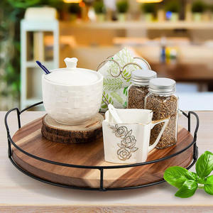 Handcrafted Acacia Wood Modern Design Multifunctional Lazy Susan <b>Rotating</b> Tray Kitchen Set Tabletop Organizer Countertop <b>Storage</b> - Product Image 3