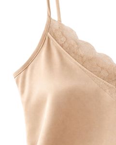 Champagne Satin Camisole Shorts Set Women Sleepwear <b>Lace</b> Trim Spaghetti Strap Soft Breathable Summer Nightwear Lounge Pajama Set - Product Image 4