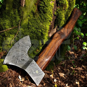 Custom Full Tang Damascus Steel Hunting <b>Camping</b> Bearded <b>Axe</b> Micarta Handle Tomahawk Real Hatchet with Leather Sheath, Ideal Gift - Product Image 5