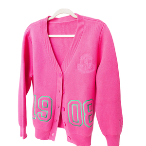 Women's Pink 1908 Embroidered Knit <b>Cardigan</b> Long Sleeve Button Front Sweater Classic Casual Sorority Fashion Custom Logo - Product Image 4