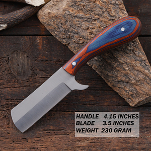 Cuchillo de vaquero forjado a mano de acero al carbono, cuchilla fija de espiga completa OEM personalizada, mango de madera Pakka con funda de cuero - Product Image 2