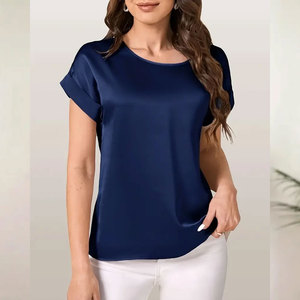 Nuevo Diseño de Ropa de Mujer para Verano, Estilo Simple, Cuello Redondo, Color Sólido, Sensación Ligera, Manga Corta, Fibra de Bambú, Anti-UV, Transpirable - Product Image 4