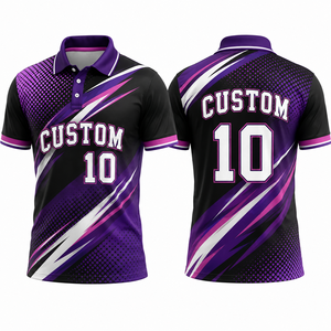 Polo homme à motif géométrique personnalisé, manches courtes, noir, violet, blanc, imprimé numérique, sportif, séchage rapide, uniforme d'équipe - Product Image 1