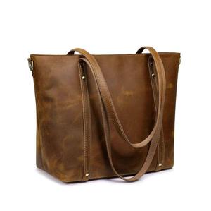 Classic Genuine Leather <b>Tote</b> Bag Unisex Large Capacity Shoulder Strap Open Top Casual Daily Use Brown Fancy Women's Handbags - Product Image 3