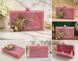 Pink Cubical Storage <b>Bag</b> Resin <b>Clutch</b> <b>Bag</b> Beaded Handle Luxe Acrylic Evening Purse Chic Designer Bridal Wedding Party Handbag - Product Image 6