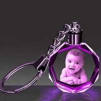 Porte-clés en verre cristal K9 avec gravure laser personnalisée et lumière LED interchangeable, photo 3D en cristal