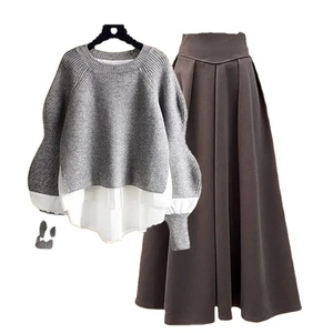 ชุดเสื้อผ้าสองชิ้นแฟชั่นสำหรับผู้หญิงขนาดใหญ่พิเศษสำหรับ2025ฤดูใบไม้ร่วง/ฤดูหนาวสไตล์ใหม่กระชับสัดส่วนเสื้อและกระโปรง - Product Image 5