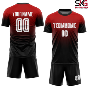 Conjunto de Uniforme de Fútbol Personalizado con Degradado Rojo y Negro, Manga Corta, Equipación Deportiva Estampada para Adultos - Product Image 1