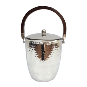 Seau à glace isotherme double paroi en acier inoxydable avec couvercle et poignée en bois, refroidisseur à champagne et vin en métal martelé, vente en gros - Product Image 1