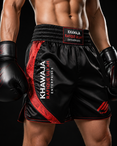 Khawaja Rafique Ullah Enterprises Boxing <b>Shorts</b> <b>Men</b> Blue <b>White</b> Sublimation Print Breathable Regular Fit Martial Arts - Product Image 5