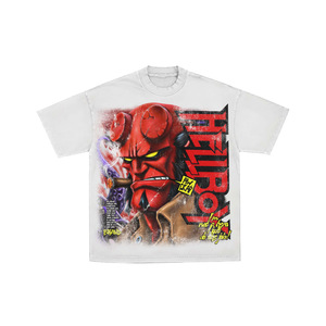Custom Digital Character Print <b>Men's</b> White Short Sleeve T-Shirt Regular Fit <b>Turtleneck</b> Formal 100% Cotton Knitted Fabric - Product Image 1