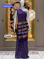 Saree Sutra Tradisional India Warna Ungu untuk Wanita dengan Cetakan Foil 3 Lagdi Patta Desain Panjang hingga Lantai untuk Acara Pernikahan Semua Musim