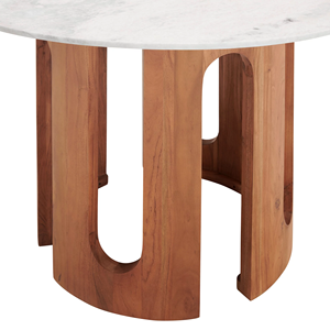 Mesa de Comedor Redonda de Mármol Blanco para Interiores y Exteriores con Base de Madera de Acacia Sólida con Acabado en Nogal para 4-6 Personas, para Hogar, Cocina o Restaurante - Product Image 3