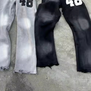 Pantalones de chándal holgados de estilo urbano para hombre – Joggers de pierna ancha con efecto desgastado, lavado ácido y descolorido por el sol, con doble cintura acampanada - Product Image 6