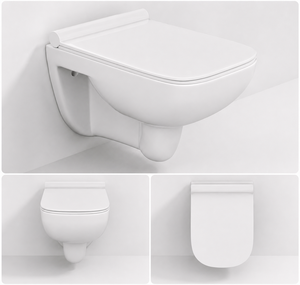 Inodoro de cerámica de una pieza suspendido en la pared con sifón en P, descarga ciclónica, taza sin borde, cierre lento, moderno, ecológico, para baño, villa, escuela - Product Image 4