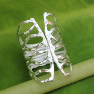 925 Sterling Silver Wide Cuff Wrap Ring Modern Hammered Handmade Fashion Jewelry for Women - Product Image 6