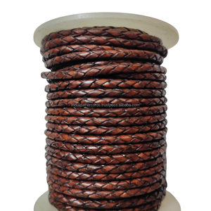 Cordon en cuir tressé rond brun foncé antique brillant de 3 mm personnalisé pour la fabrication de bijoux - Product Image 6