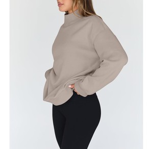 Sudadera con Capucha Oversize de Cuello Alto, Jersey de Punto de Color Liso, Manga Regular, Unisex, para Otoño - Product Image 4
