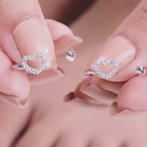 Super September Hot Sale Twin Hearts CZ Rhodium Plated 925 Sterling Silver Adjustable <b>Toe</b> <b>Ring</b> for Women Handmade Bulk Product - Product Image 6