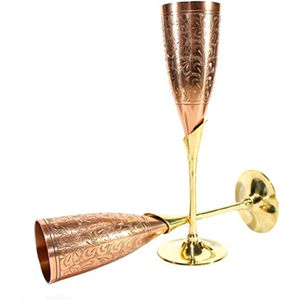 Verres à vin en cuivre martelé faits à la main, de luxe, modernes, fabriqués directement en usine, lot de 2 gobelets avec tige en laiton, pour bar et hôtel - Product Image 3