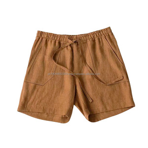 Short en coton et lin brodé de logo personnalisé OEM short décontracté respirant à taille élastique avec cordon de serrage - Product Image 5