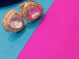 Gold plated triangle <b>earrings</b> White polki stone <b>earrings</b> Party wear luxury <b>earrings</b> <b>Fine</b> <b>stud</b> <b>earrings</b> gift Drop <b>Stud</b> <b>Earrings</b> . - Product Image 6