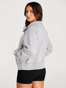 Sweat-shirt oversize pour femme de qualité supérieure, col montant, manches longues, en mélange de coton tricoté, gris uni, fabricant OEM - Product Image 2