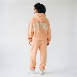 Survêtement d'hiver pour femme en molleton 100% polyester, coupe ample, manches longues, avec broderie effet usé et taille mi-haute à cordon de serrage - Product Image 2