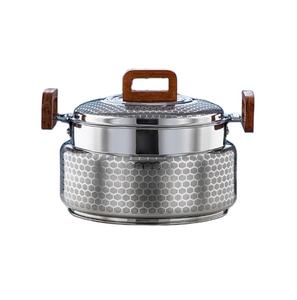 Modern Silver Dotted Hot Pot Stainless Steel Wood Handle Tempered <b>Glass</b> <b>Lid</b> Food Safe Eco-Friendly Home Kitchenware Wedding <b>Dish</b> - Product Image 5